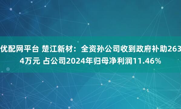 优配网平台 楚江新材：全资孙公司收到政府补助2634万元 占公司2024年归母净利润11.46%